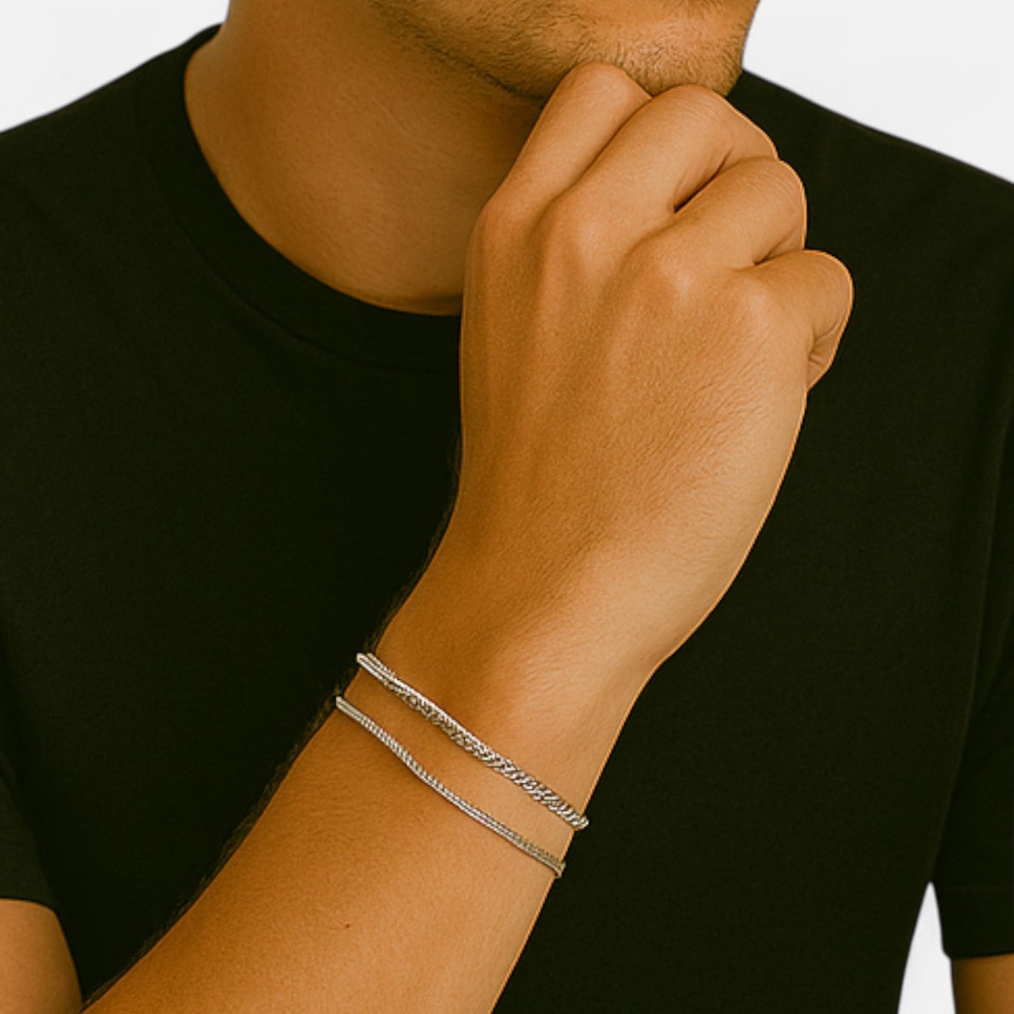 Valciens | Men's Minimalist Bracelet Set – Silver-Tone Steel, Sporty Versatility (2pcs)