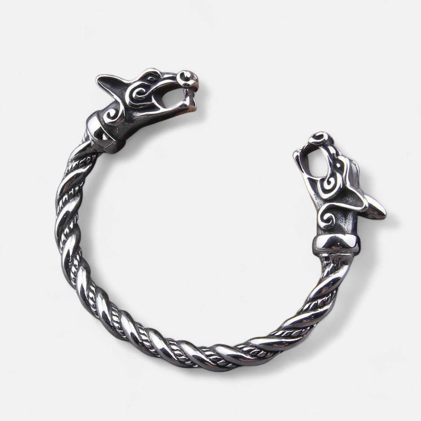 Valciens | Men's Wolf Head Torc Bracelet – Stainless Steel Strength, Symbolic Power