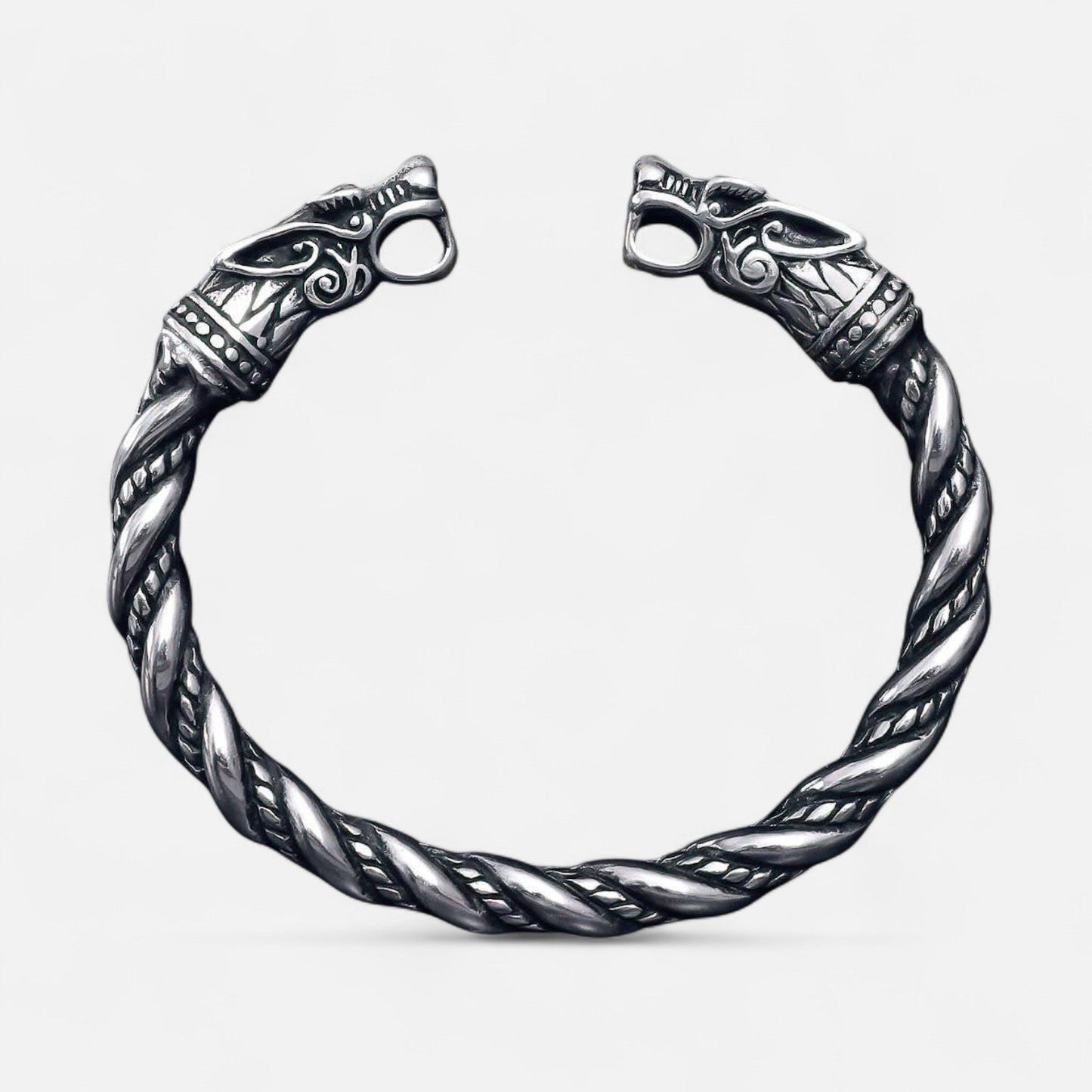 Valciens | Men's Wolf Head Torc Bracelet – Stainless Steel Strength, Symbolic Power