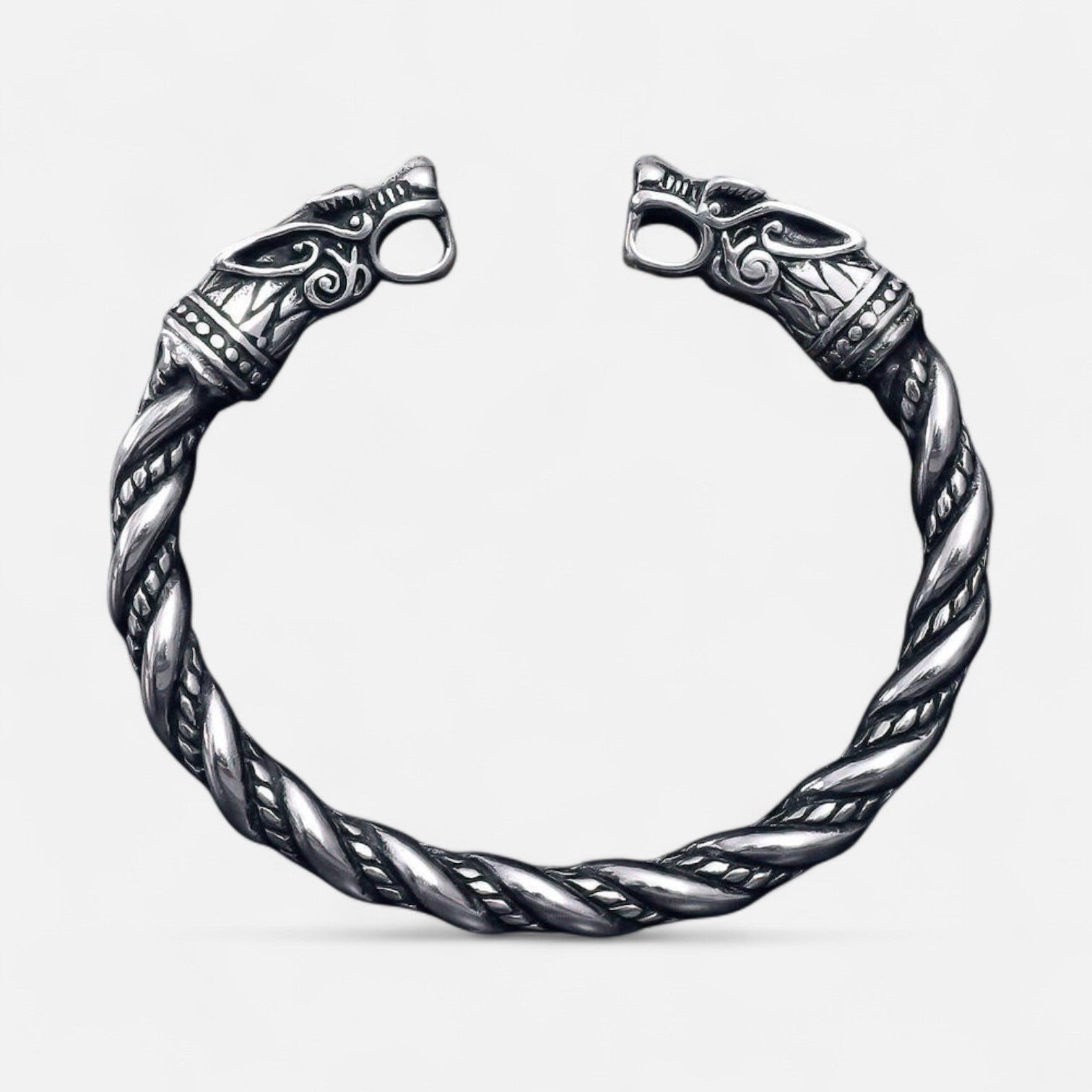Valciens | Men's Wolf Head Torc Bracelet – Stainless Steel Strength, Symbolic Power