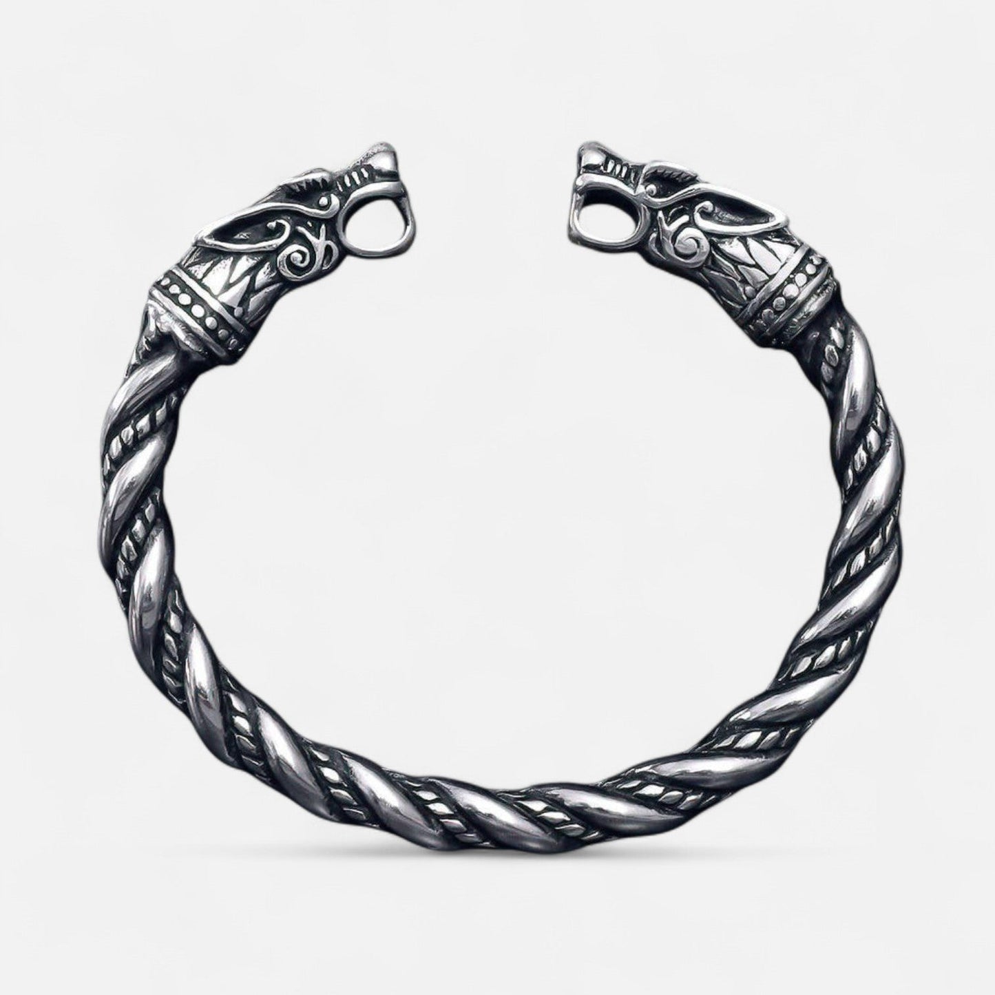 Valciens | Men's Wolf Head Torc Bracelet – Stainless Steel Strength, Symbolic Power